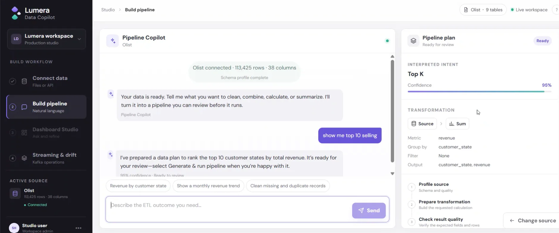 Lumera Data Copilot — vue 3